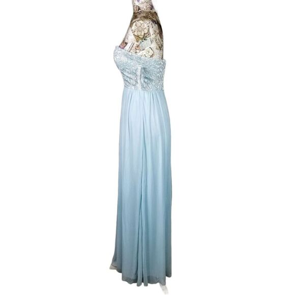 Formal Strapless Lace Sparkle Sequin Baby Blue Long Chiffon Gown Maxi Dress NEW! - Picture 6 of 13